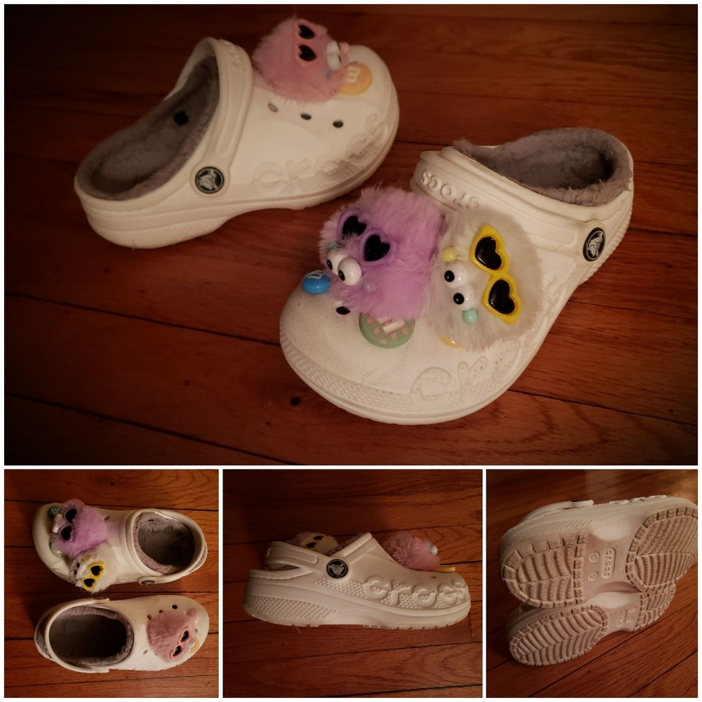 Kids White Crocs with Charms - SIZE 12